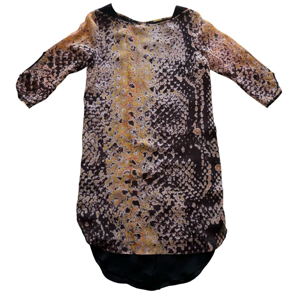 Rebecca Minkoff Womens Silk Shift Dress Size 2 Black Animal Print 3/4 Sleeve